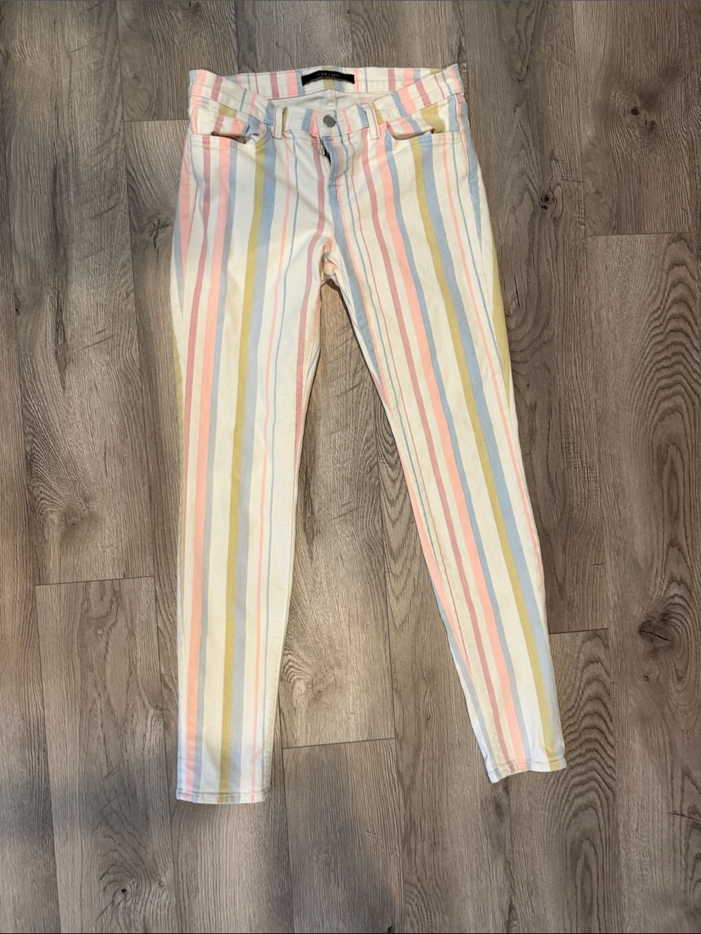 J Brand Pastel Multi-Stripe Skinny Jeans - White Base
